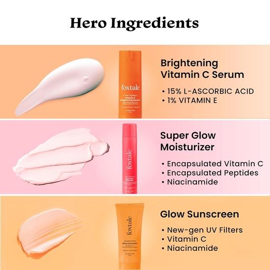 Foxtale Unstoppable Glow Combo | Солнцезащитный крем SPF 50, сыворотка с витамином C | Осветляет кожу, устраняет темные пятна и уменьшает пигментацию | Для всех типов кожи