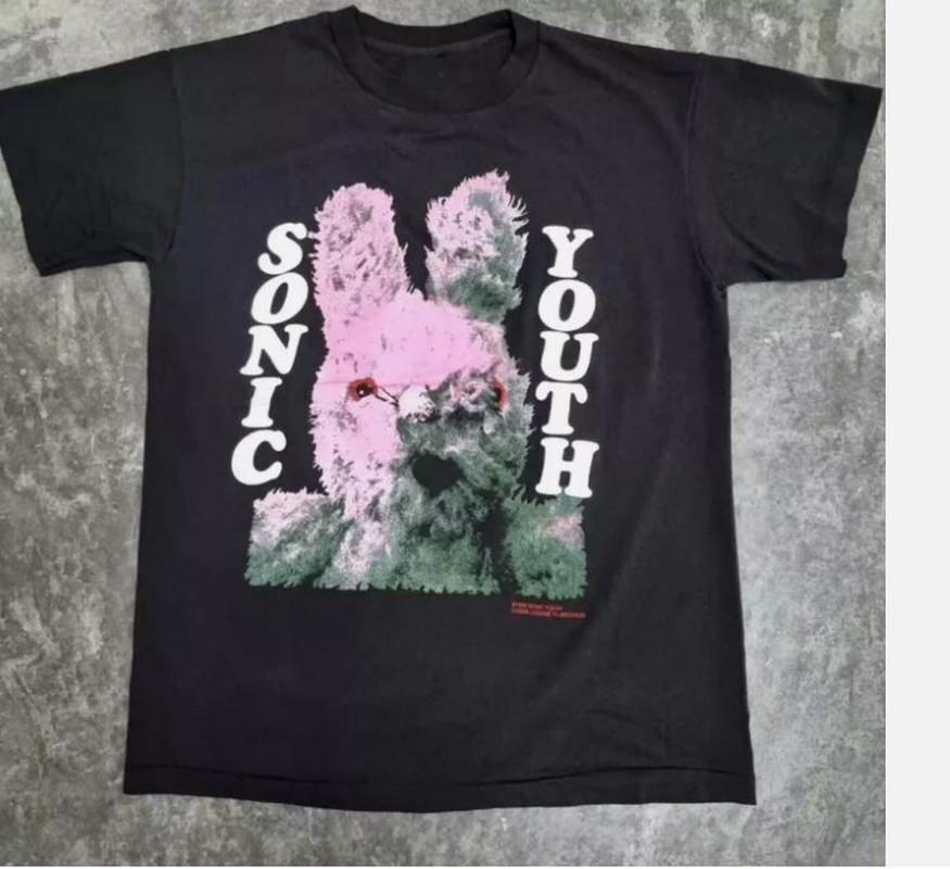 Винтажная футболка Sonic Youth с кроликом, репринт, черная