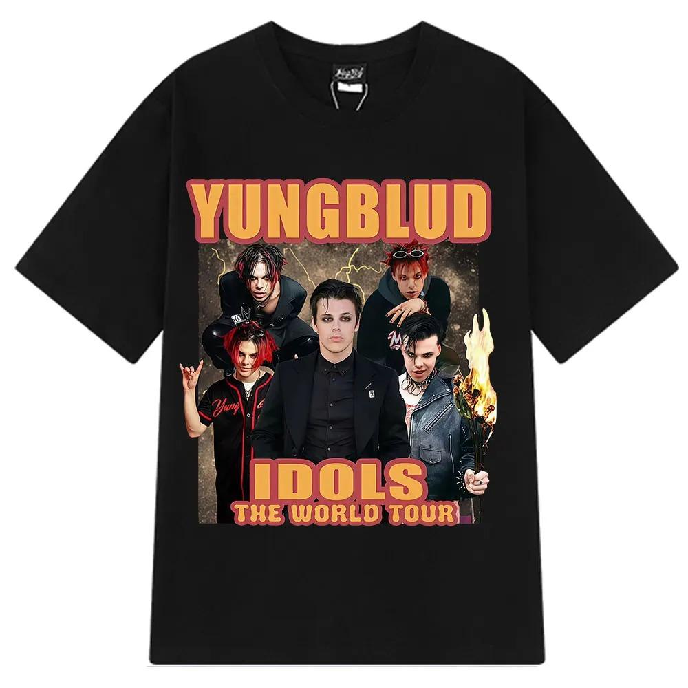 Рэпер Yungblud IDOLS Мировой тур 90-х Винтажная графическая футболка Унисекс Хип-Хоп Короткий рукав Повседневная Хлопок Женская и Мужская Футболка