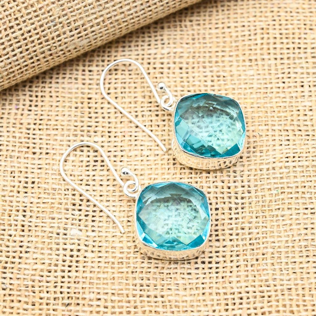 Прекрасный синий топаз, драгоценный камень, ювелирные изделия ручной работы из стерлингового серебра 925 пробы, красивая серьга для нее