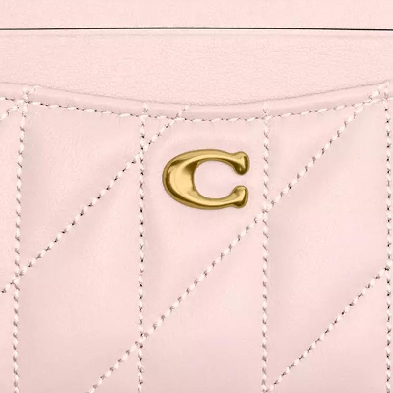 Coach Essential 11 Стеганый Металлический Логотип Кожаный Держатель для Карт Обычный Женский Розовый pink