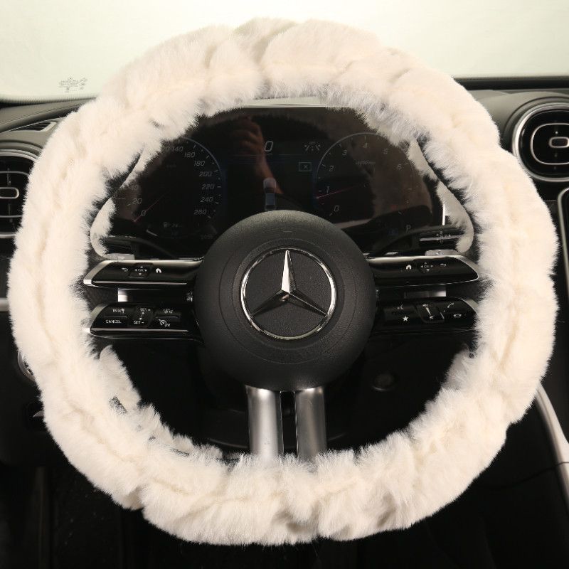 Car Steering Wheel Cover Winter Plush New High-End Anti-Slip Wear-Resistant Sweat-Absorbent Women's Cute Round Car Steering Wheel Cover