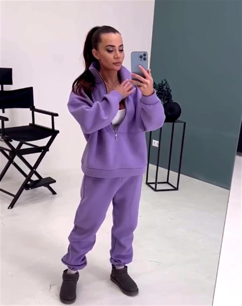 Европейская и американская женская мода Толстовка в японском стиле: Премиальный флисовый однотонный вязаный комплект-двойка, коллекция 2023.