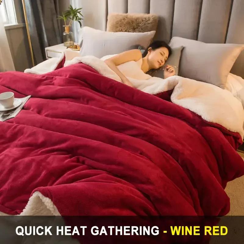 Шерстяное одеяло, сохраняющее тепло, зимнее покрывало для кровати, двухстороннее королевское пододеяльник, чехол для двуспальной кровати, покрывало на кровать