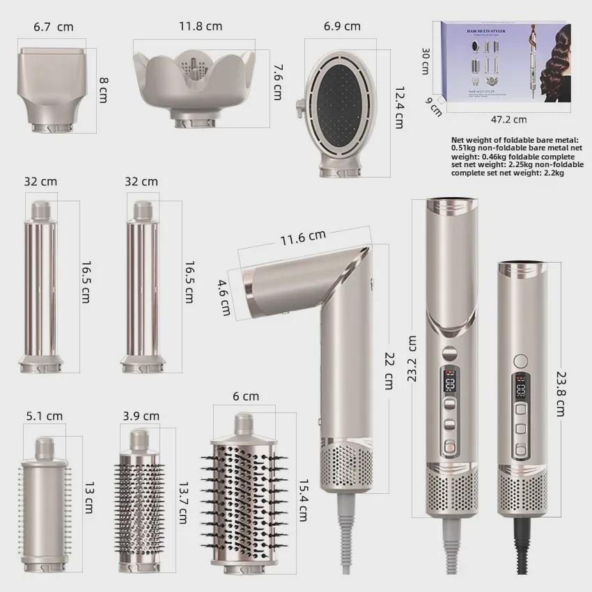 Складной высокоскоростной фен для волос с горячим воздухом и стайлер 8 в 1: Автоматическая завивка, выпрямление волос Гребень
