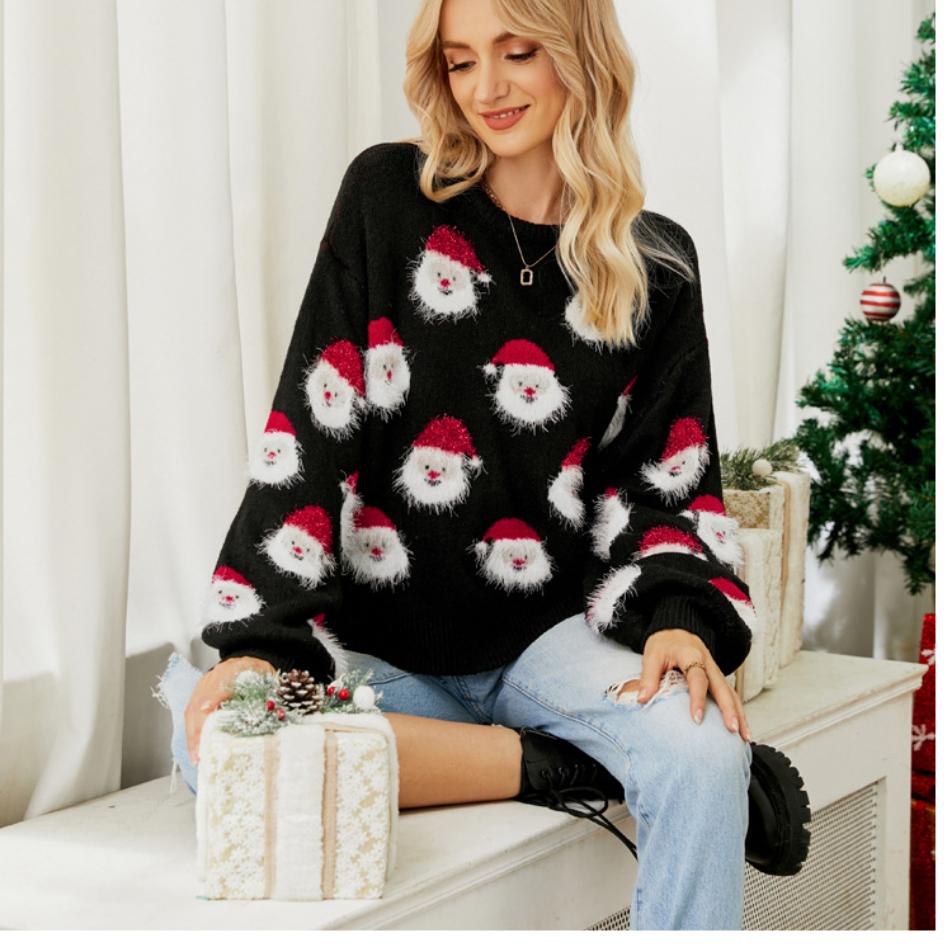 Осень/зима Рождественский трикотаж Женский пуловер Повседневный рождественский свитер