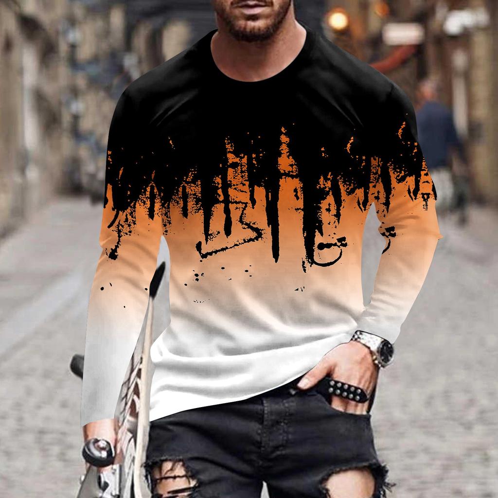 Мужская весенняя футболка с длинным рукавом с чернильным принтом Мужская свободная повседневная модная футболка с длинным рукавом