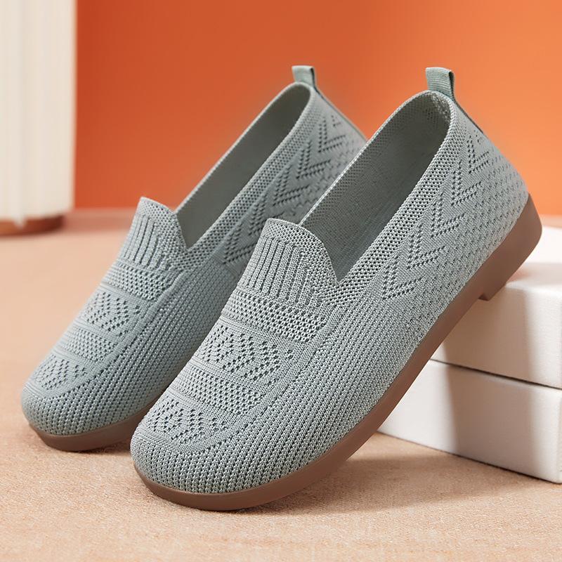 Cloth Shoes Women's Summer Breathable Mesh Shoes Lightweight One-pedal Hollow Mesh Shoes Flat-soled Elderly Shoes Mother Shoes