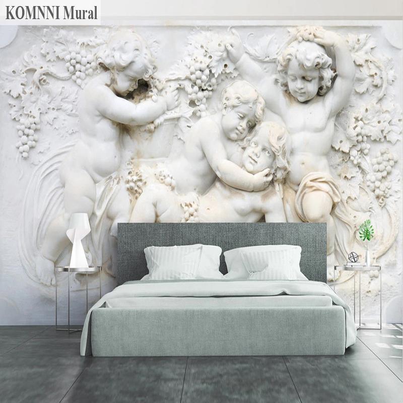 Фото обои Декор для гостиной, спальни, 3D стереоскопическая рельефная штукатурка в европейском стиле, маленькая скульптура ангела, большая фреска