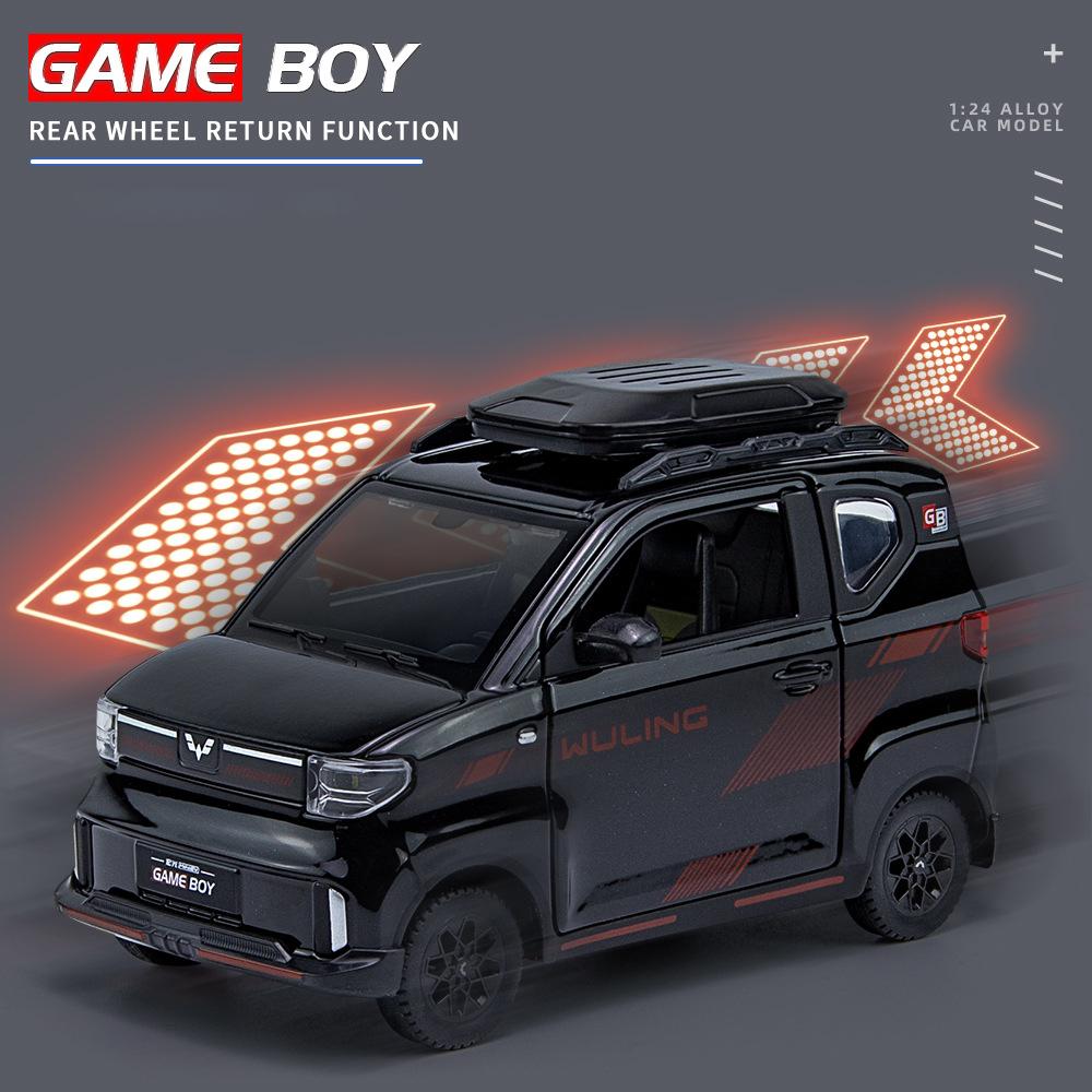 1/24 WuLing MINI EV GAME BOY Alloy Car Diecasts & Toy Vehicles Car Model Sound and Light Pull Back Car Toys for Kids Gifts