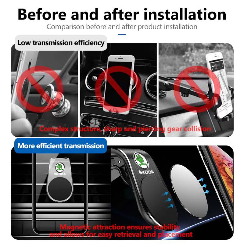 Car Logo 360 Magnetic Phone Holder Air Vent GPS Stand Auto Interior Accessories For Skoda Octavia A5 A7 RS Fabia Superb Rapid ZL8