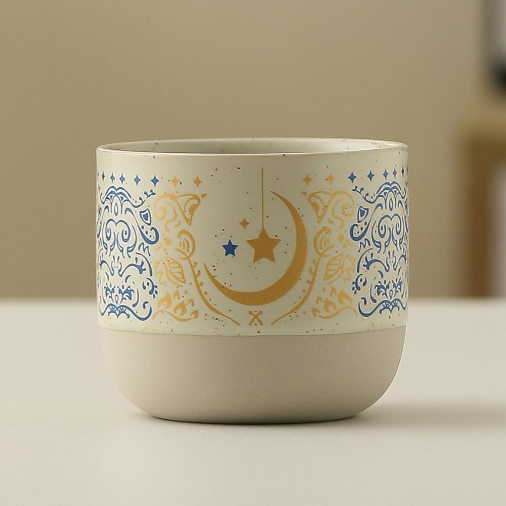 Retro Ceramic Coffee Cup Arabic Style Milk Cup Traditional Flat Bottomed Cup Home Use