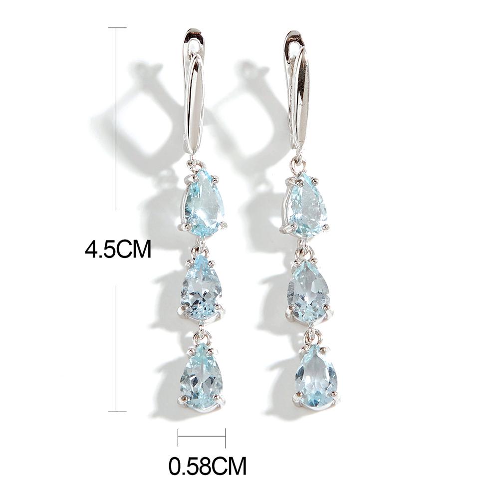 Gorgeous Silver Dangling Earrings for Lady Natural Aquamarine March Birthstone Light Luxury Fancy Jewelry Dating Romantic Gift