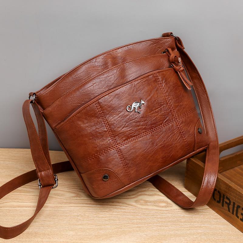 Soft Leather Bag Female Crossbody Fashion Shoulder Bag Simple Retro Multi-pocket Large Capacity