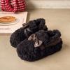 Пушистые туфли с бантом для женской верхней одежды 2025 зима новинка корейская версия бархатные теплые туфли-дуду на одной педали женская обувь хлопковая обувь