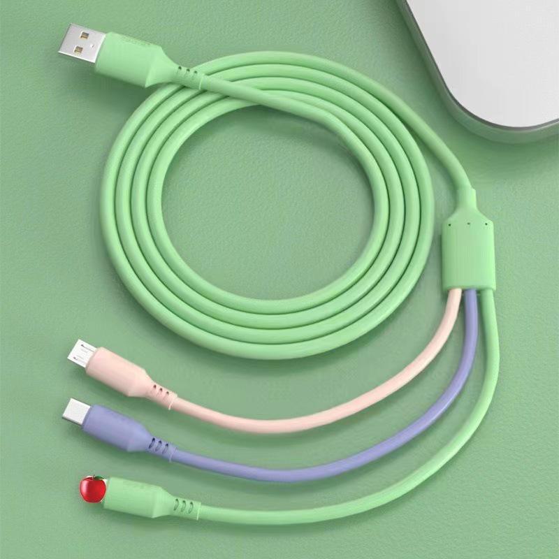 Кабель для быстрой зарядки «три в одном» для устройств Apple, Type-C и Android — жидкий трехцветный дизайн