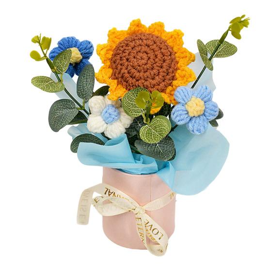 Вязаный Цветочный Букет Ручной Работы Искусственный Вязаный Букет Подсолнух Гвоздика Тюльпан Пушистые Цветы Подарки для Мамы Жены на День Рождения Юбилей