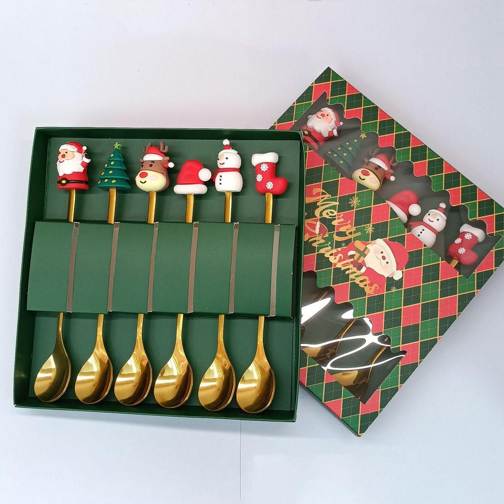 Креативный мультяшный набор ложек и вилок из нержавеющей стали: Палочка для кофе, Фруктовая вилка, Рождественский подарок