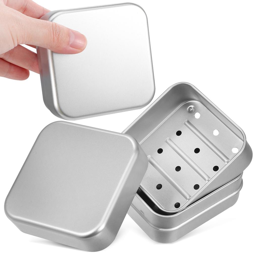2 Pcs Double Layer Drainage Aluminum Soap Box Portable Travel Holder With Lid Bar Container Shower Dish Draining Case