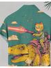 Men's Casual Short - Sleeve Shirt, Dinosaur & Cat Pattern Printed, Polyester Material, Mixed Color, Multiple Specifications Available, Fashionable for