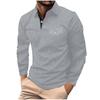 Men's Long-Sleeve Plaid Polo Shirt with Button Pocket