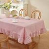 Vertical Striped Table Cover Ruffle Trim Rectangular Tablecloth Farmhouse Tablecloth  Wedding Decor