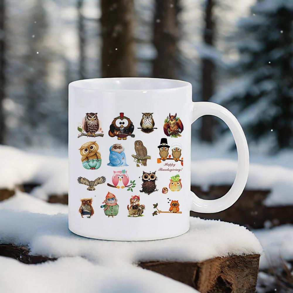 Various Birds Pattern Beer Mug Owl Themed Coffee Mugs Drinkware for Milk Juice Soup Cute Gift for Classmate Coworker Ceramic Cup