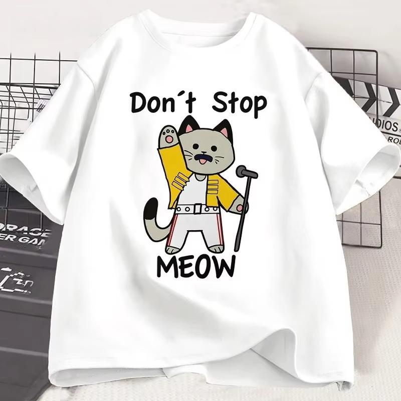 Unisex Dont Stop Meow Singer Cat Graphic Tshirt Short Sleeve Crew Neck Loose Funny Cartoon Casual Tops For Unisex Unisex