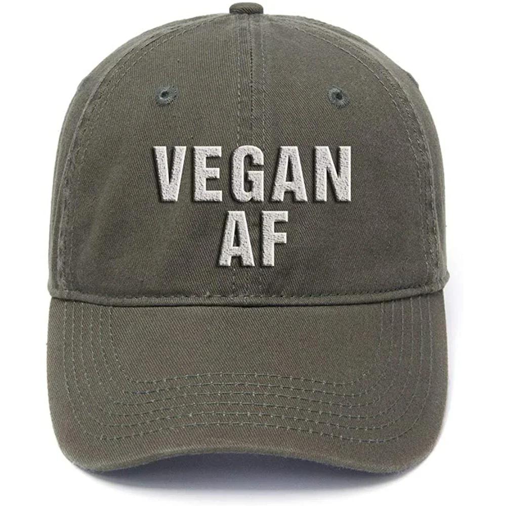 Lyprerazy Vegan AF Vegetarian Washed Cotton Adjustable Unisex Women Unisex Hip Hop Cool Flock Printing Baseball Cap