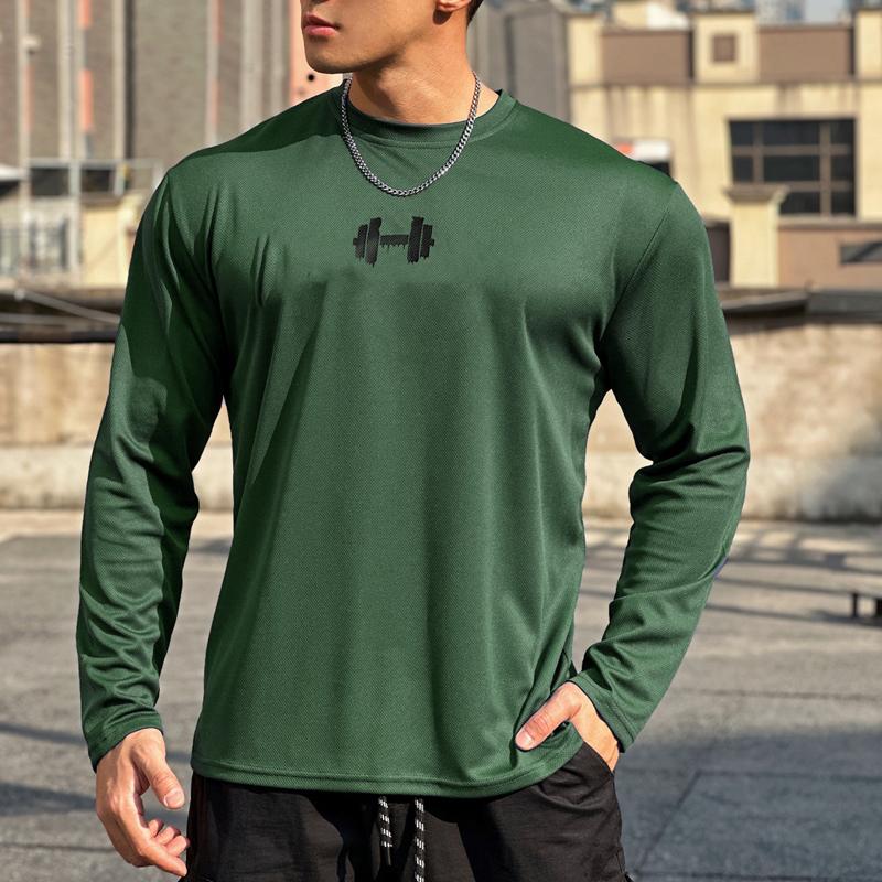 Мужская спортивная повседневная рубашка с длинным рукавом, быстросохнущие дышащие топы с круглым вырезом для бега