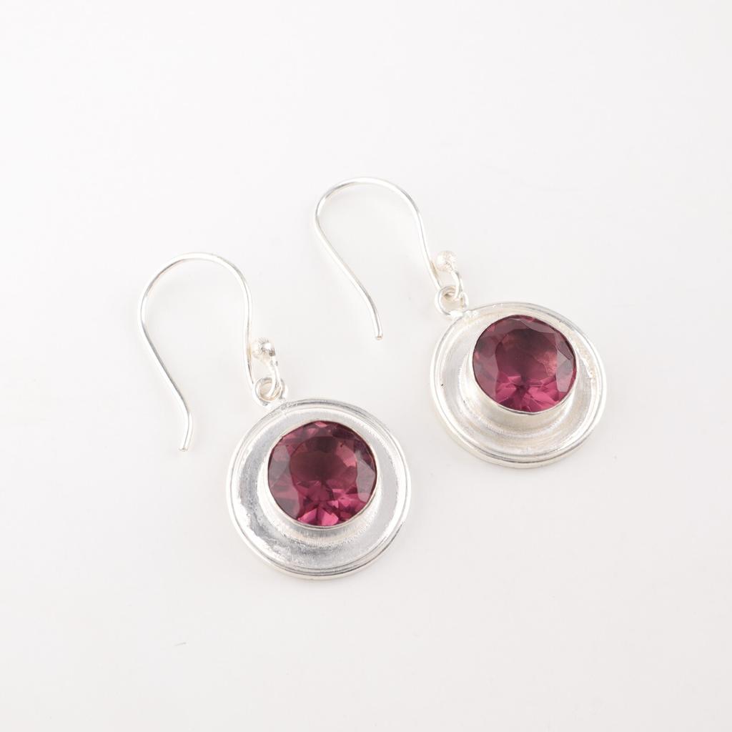Natural Rhodolite Gemstone 925 Fine Silver Jewelry Handmade Girls Earrings 1.40" EE-4-41