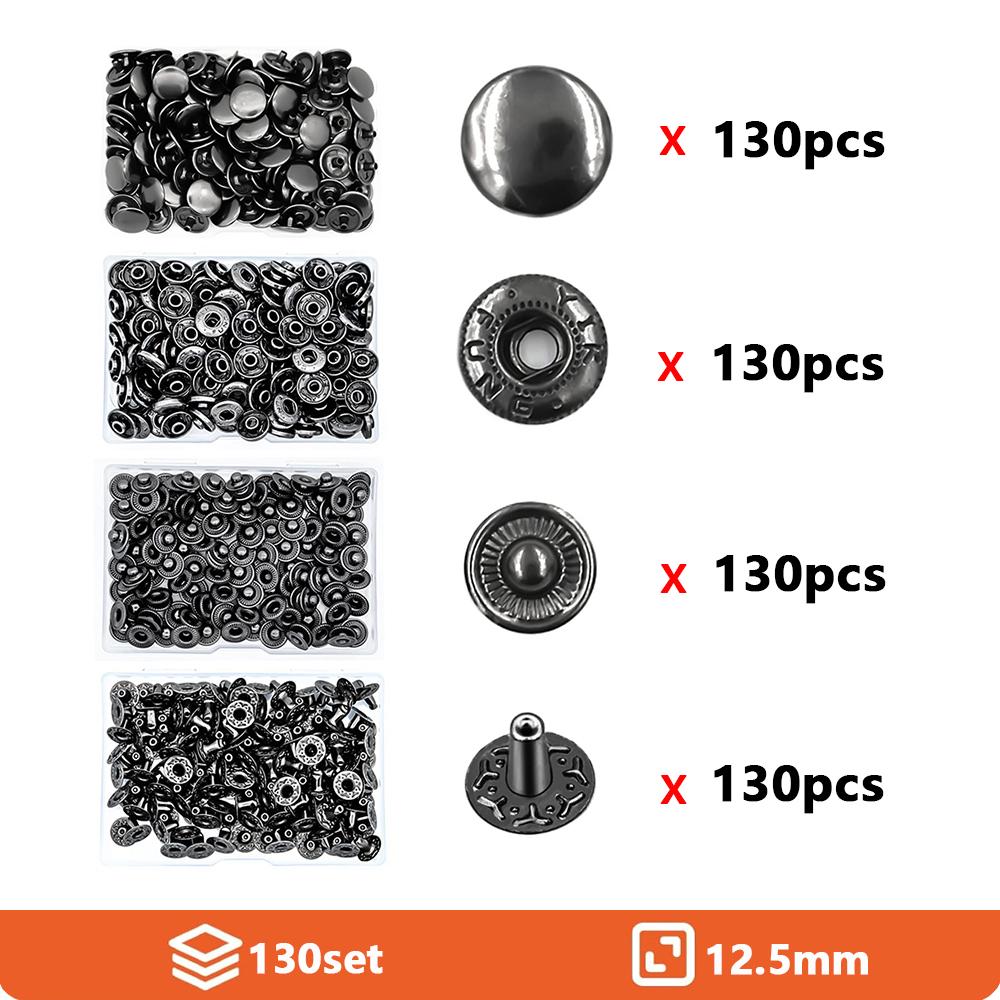 12.5mm Stainless Steel Fastener Snap Press Stud Button Kits for Coats Bags Leathers Marine Boat Canvas Gunmetal Black