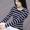 Long Sleeved T-shirt Women's Spring Sutumn New Striped Shirt Korean Loose Versatile Round Neck Bottoming Blouse M-5XL