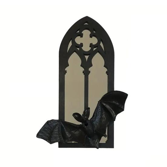 Gothic Cathedral Window Mirror Vintage Baroque Wooden Black Bat Mirror Home Office Living Room Bedroom Bathroom Decorative Wall Mirror