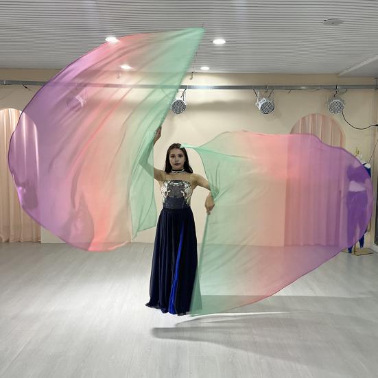 Half Circle Flag Flowing Shrittle Reflective Material Vibrant Gradient Colors Stretchable Metal Rod Lightweight Dance Flags Praise