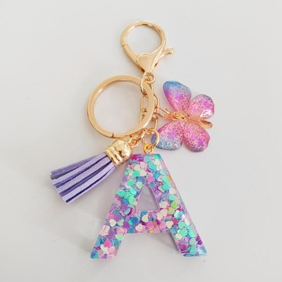 Butterfly Initial Letter Keychain Pendant Exquisite Practicality Backpack School Bag Decoration Purple Alphabet Keychain for Girls Women
