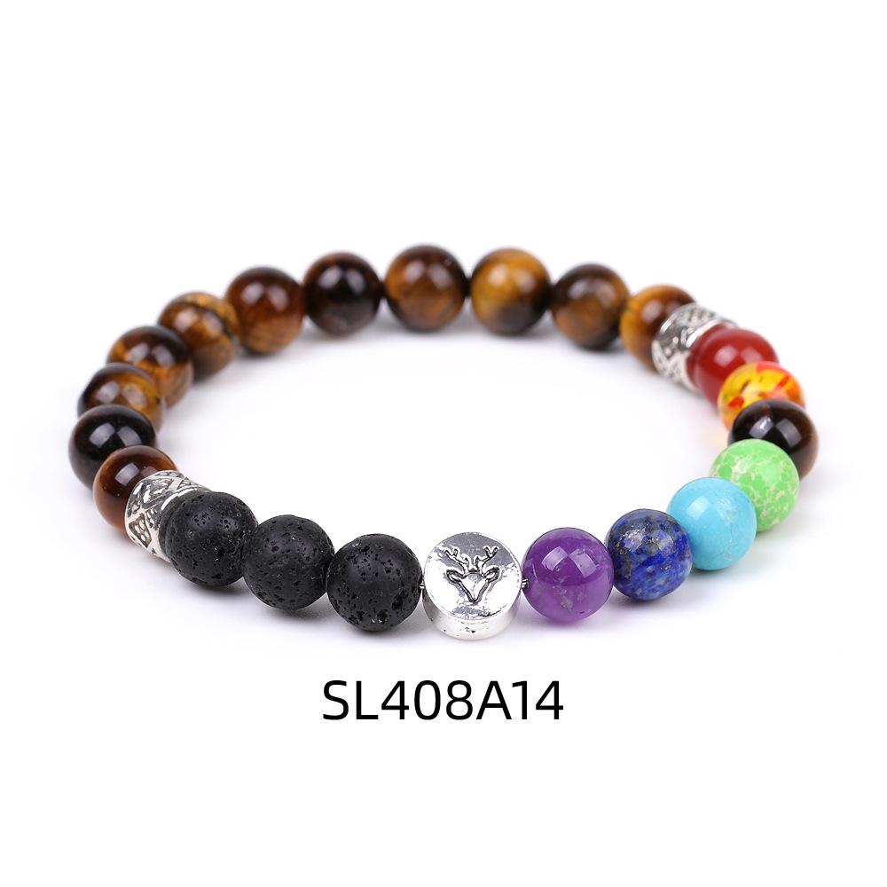 European & American Reindeer Bracelet with Striped Agate, Tiger's Eye, and Frosted Amazonite