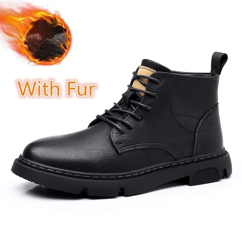Мужские мотоциклетные ботинки из натуральной кожи, высокие ботинки на осень-зиму, деловые повседневные британские ботильоны, теплые плюшевые базовые ботинки на меху
