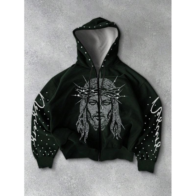 Spring and Autumn Men's Hooded Zipper Jacket Trendy Fashion Versatile Loose Sports Cardigan Sweater