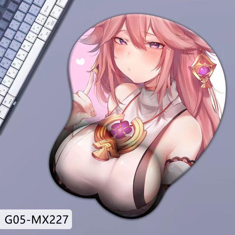 Силиконовый коврик для мыши Genshin 3D, большая грудь, защита запястья.