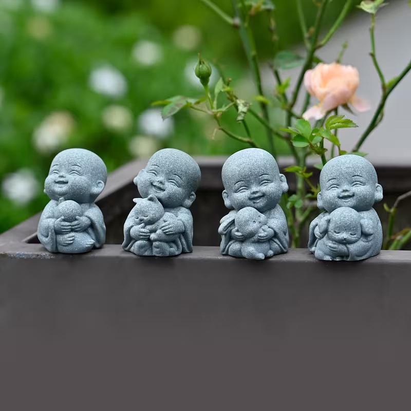 Статуэтка Животного Монаха из смолы, Декорация Zen Stone, Просветляющее Искусство для Сада, Настольный Дисплей