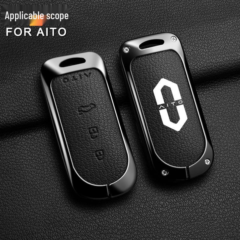 Huawei AITO M7/M5/M5ev Key Case: Genuine Leather Full-Coverage Key Shell & Buckle