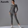 Auroth Long Sleeve Yoga Suits Women Workout Outfit Gym Sports Top Push Up Fitness Leggings Sportswear