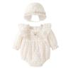 Детская одежда Одежда Боди с длинным рукавом и шапочкой Девочка Новорожденный Ребенок Подготовка к родам Подарок Роскошная оборка Бежевый 12М [Baby koi] Весна/Осень