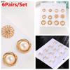 6Pairs/Set Women Round Hoop Jewelry Zircon Pearl Ear Stud Embroidery Rose Drop Dangle Earrings