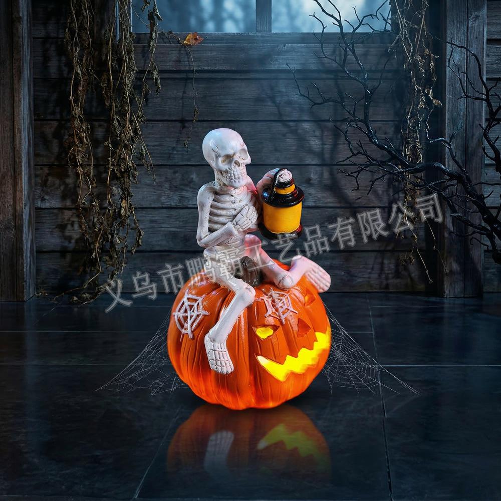 Cross-border creative Halloween pumpkin skull character ornament LED luminous pumpkin lamp ornament ghost festival decoration props