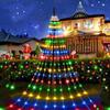 LED Solar Santa Pentagram Waterfall String Lights - Copper Wire Star Fairy Lights for Christmas Tree & Courtyard Decorations