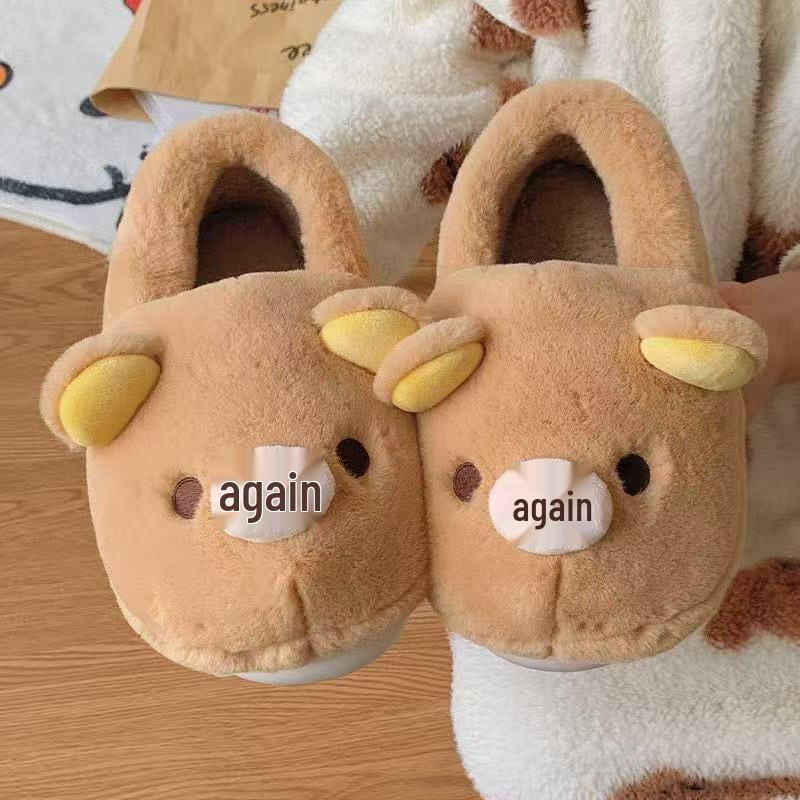 Женские зимние хлопковые тапочки Rilakkuma - Унисекс, Нескользящие, Теплые, Милые праздничные тапочки