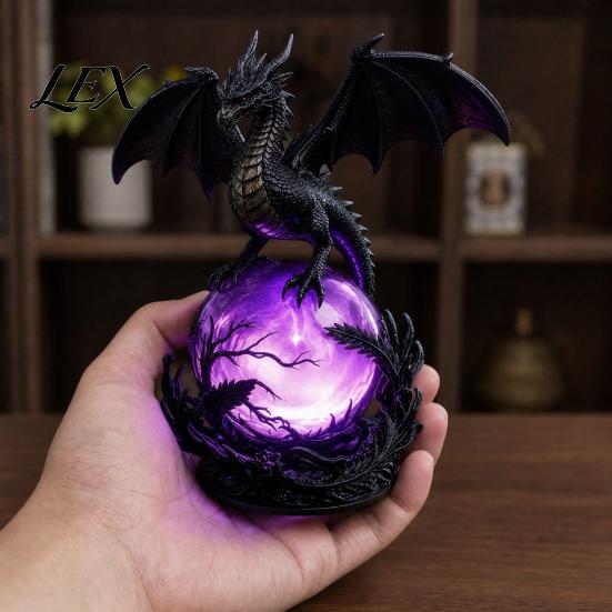 Magical Atmosphere Lamp Dragon Faux Crystal Ball Lamp, Gothic USB Night Light, Dark Fantasy Resin Light Decor for Desk Bedroom, Halloween Gift Lovers