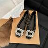Модная женская обувь на плоской подошве 2025 Квадратная пуговица Стразы Черный Новая Весна и Осень Зима Большой размер Женская обувь 42 43 44